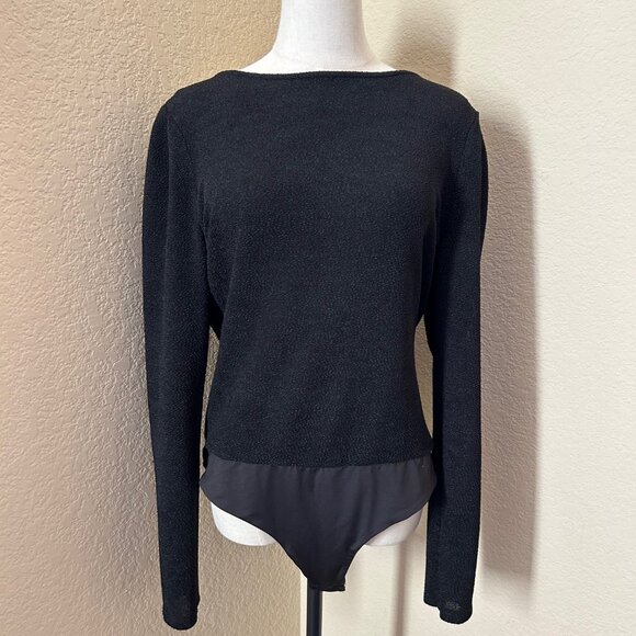 Astr The Label Black Puff Sleeve Long Sleeve Bodysuit Open Back Crepe Size XL - Picture 1 of 6